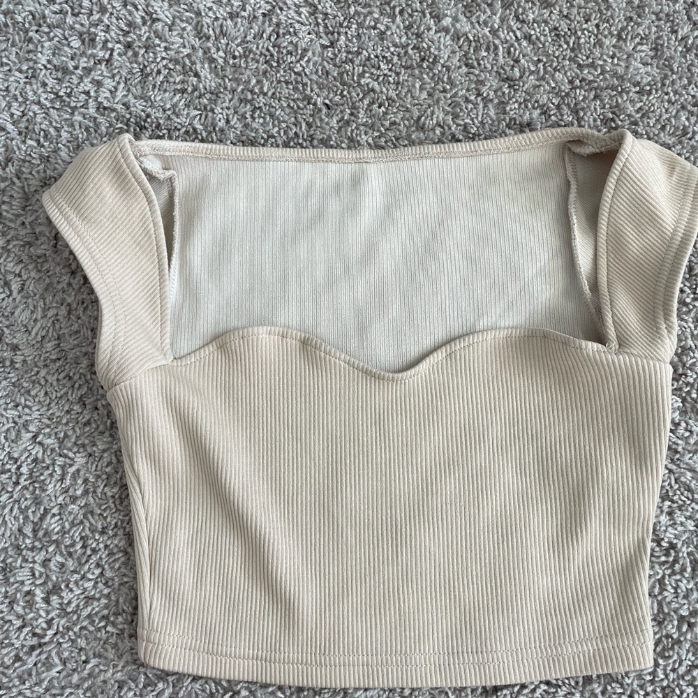 SHEIN cap sleeve crop top In beige